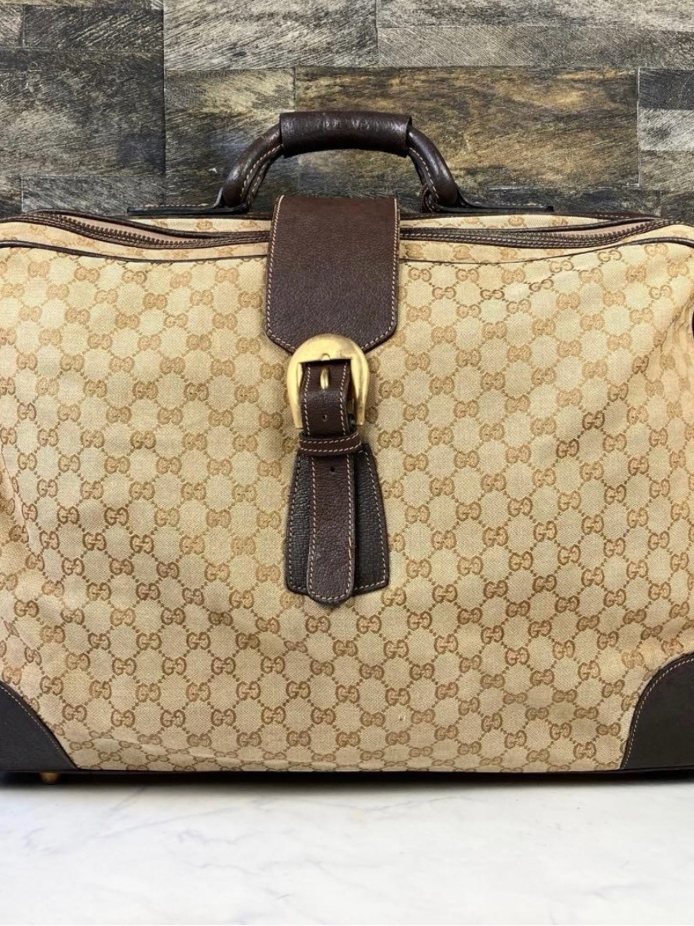 Gucci Brown Monogram Canvas Duffel with Dark Brown Leather Trim - Picture 2 of 11